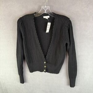 Charter Club Women's Cardigan Ribbed Knit Deep V Sweater Size Small‎ NWT Black